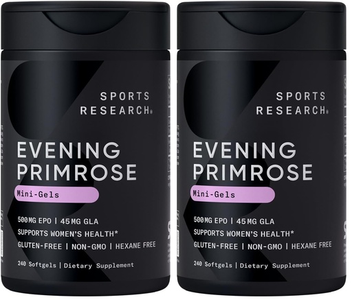 [BRSRGFI7CJ5BSCD6] Sports Research Evening Primrose Oil (500mg) Cold-Pressed with No fillers or Artificial Ingredients, Non-GMO Tested - Gluten & Soy Free (240 Liquid Softgels) (Pack of 2)