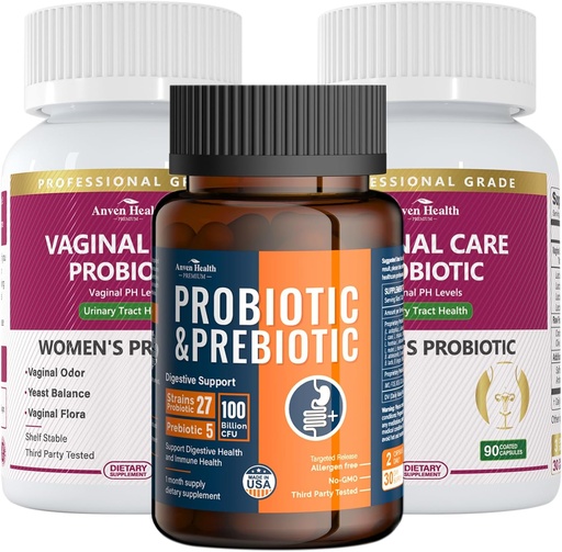 [BRSRABTRBAAWGCIV] Women’s Vaginal Probiotics + 100 Billion Probiotics with Organic Prebiotics for Gut Digestive & Immune Health Bundle – Total Wellness, Inside and Out!