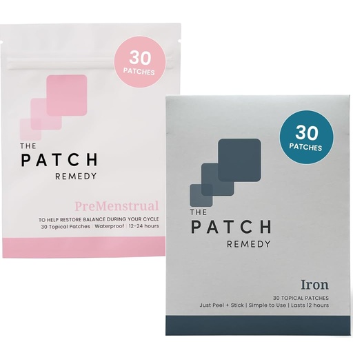 [BRSRE2QYAAFBUG3U] The Patch Remedy Period Patch & Iron Patches Kit - 30 PMS Menstrual Patches for Women with Vitex Chasteberry, Magnesium, Evening Primrose Oil, Dong Quai Extract, Curcumin, Vitamin B6 & E, Iron