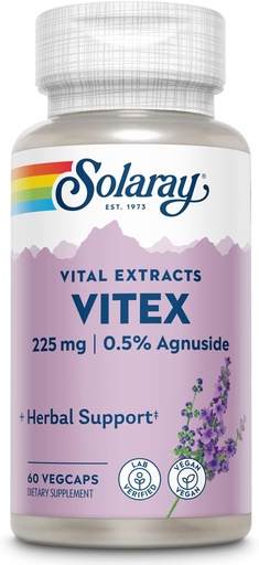 [BRSWIYTYCUPRGFLY] SOLARAY Vitex Berry Extract 225 mg - Chasteberry Supplement for Women - Traditional Hormone Balance Support - Chaste Tree Berry - Vegan, Lab Verified - 60 Servings, 60 VegCaps