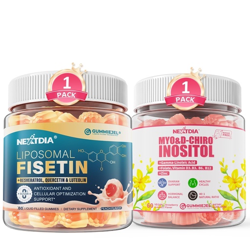 [BRSRE2QZDEHQEELV] Nextdia Inositol Gummies Supplement with Evening Primrose Oil for Women + Liposomal Fisetin 200mg & Resveratrol Complex 500mg Liquid Gummies