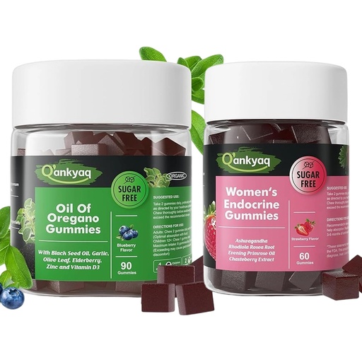 [BRSRGZINCMBA2235] Q'ankyaq Oregano Oil with Black Seed Oil Organic Gummies for Kids and Adults, PMS Support Gummies for Women, Hormone Balance with Evening Primrose Oil