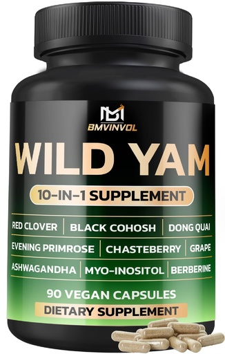 [BRSREYYRCF7BSA3D] BMVINVOL Wild Yam Supplement | Red Clover, Black Cohosh, Evening Primrose, Berberine, Myo-Inositol - Hormone Balance for Women [ 90 Capsules]