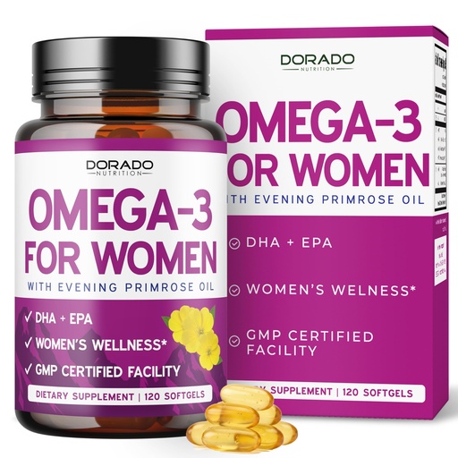 [BRSRGZT4A4NGK2TV] Fish Oil Omega 3 Supplements for Women (120 Softgels) DHA + EPA | Omega-3 Fish Oil Supplements with 800mg Evening Primrose Oil - Heart Health, Hormone Balance, Skin & Wellness Support - 120 Count