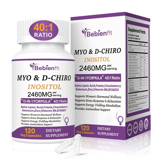 [BRSREEL4C4BROD3A] 13-in-1 Myo Inositol & D-Chiro Inositol for Women,2460mg-40:1 Ratio,Cycle Comfort Supplement Plus Alpha Lipoic Acid/Folate/Vitex/Magnesium/Multivitamin,120 Veg Cap