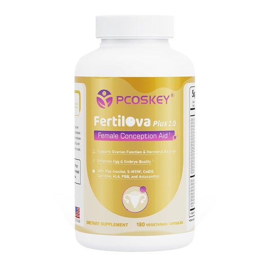 [BRSREHQCCN7GKCQ7] pcoskey® Fertilova Plus 2.0 Female Fertility Supplement -Myo-Inositol, CoQ10, 5-MTHF - Supports Egg Quality, Ovarian Health & PCOS - Prenatal Vitamin, Hormone Balance - 180 Vegetarian Capsules