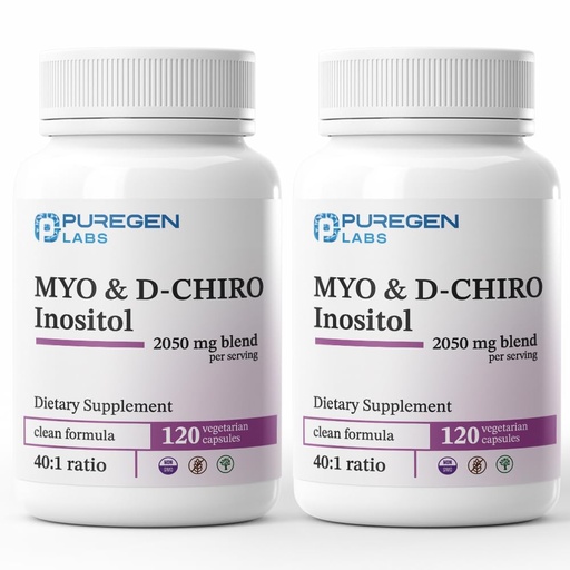 [BRSRAHQ3OUCAIFLO] Puregen Labs Inositol Supplement | Myo Inositol & D-Chiro Inositol 2050mg - 240 Veggie Caps | No Harmful Additives | Non-GMO, NO Gluten and Dairy - 2Pack