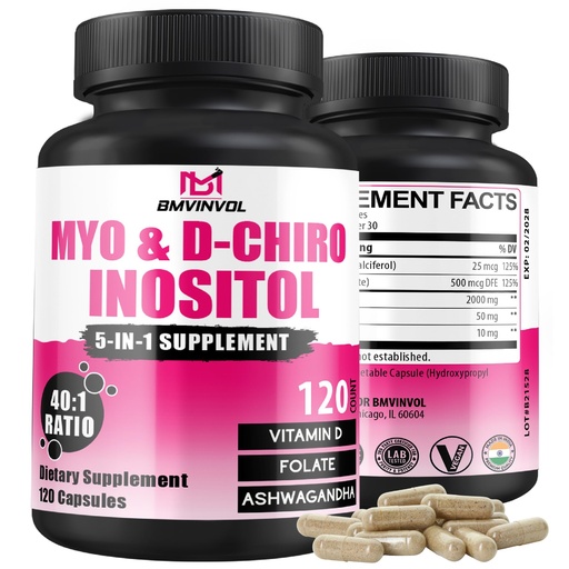 [BRSRACYRBV6BUD36] BMVINVOL 2,050mg Myo-Inositol & D-Chiro Inositol Capsules with Folate, Vitamin D- Hormone Balance & Ovarian Support for Women - Ideal 40:1 Ratio - 120 Capsules