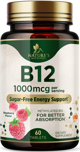 [BRSREYYLOJ7RM2AY] Vitamin B12 - 1000 mcg Per Serving Maximum Strength Methylcobalamin B-12 Chewable Tablet - Energy, Nervous System & Brain Support - Fast Dissolve, Gluten-Free, Non-GMO for Women & Men - 60 Tablets