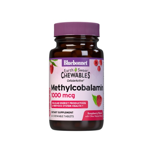 [BRSWIYA5CZ7QY2DI] Bluebonnet EarthSweet Methylcobalamin 1,000 mcg Active Coenzyme Form of Vitamin B12 Supports Energy Boost & Metabolism - Vegan, Gluten-Free - Raspberry Flavor - 60 Chewable Tablets