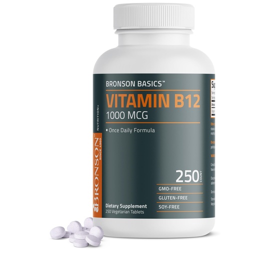 [BRSRE2T7OQNQI2AV] Bronson Vitamin B12 1000mcg Once Daily Formula Non-GMO, 250 Vegetarian Tablets