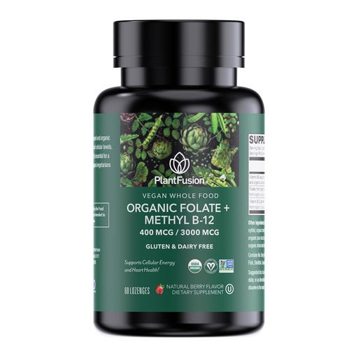 [BRSREELRB4MQK2T5] PlantFusion Organic Methylated Vitamin B Complex – Vegan B12 3000mcg, Folate 680mcg DFE, B6 from Organic Sprouts – Berry-Flavored Lozenges – 60 Count