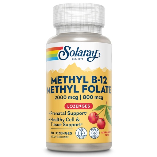 [BRSWKHQYAYDR22Y5] SOLARAY B-12 + Methyl Folate Lozenges | 60 Count