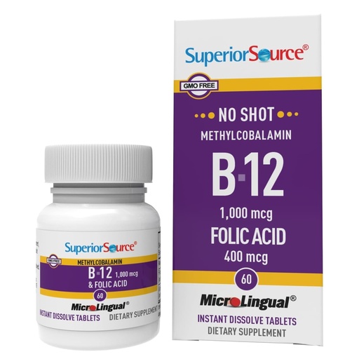 [BRSWIYI7CF6QCED2] Superior Source No Shot Methylcobalamin B12 with Folic Acid Multivitamin, 60 Count