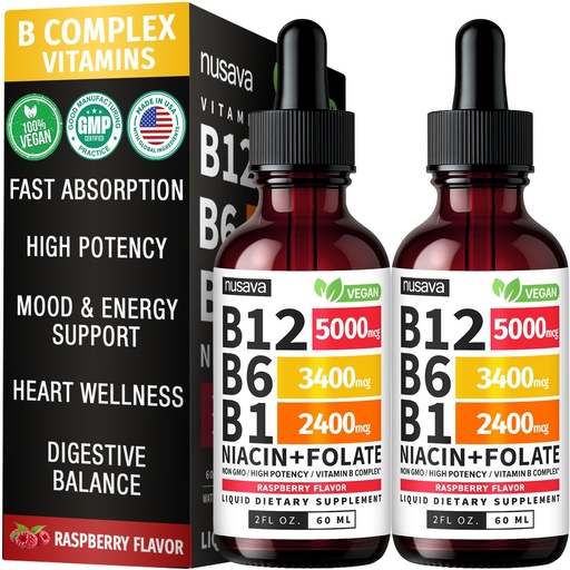 [BRSRO2YDDNYGCF33] (2 Pack) Vitamin B12 and B6 Liquid Drops, B12 Sublingual Vitamin B Complex - B 12 Vitamin 5000mcg - B12 Methylcobalamin for Energy, Brain, and Heart Support with 27,200 mcg, Raspberry, (80 Servings)