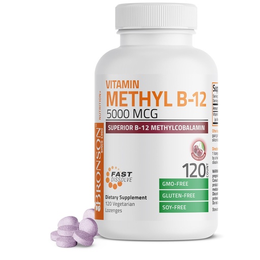 [BRSREY3QAUNQMCDV] Bronson Methyl B12 5000 mcg Vitamin B12 Methylcobalamin Energy & Brain Support, 120 Lozenges