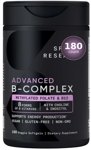 [BRSREHAOAACQKFIZ] Sports Advanced B-Complex with Methylated Folate & B12-3 Month-Supply - Vegan, Gluten Free, Non-GMO Energy - 180 Count + Exclusive Vitamin Guide Adv