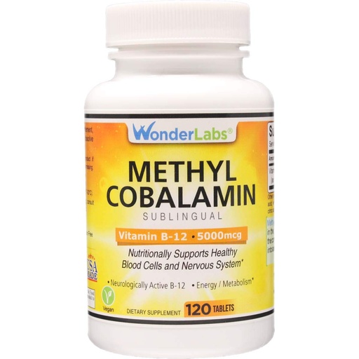 [BRSWIYQLBR4BQAAZ] Wonder Laboratories Maximum Strength Methylcobalamin Vitamin B-12, Sublingual Vitamin B-12 5,000mcg 3rd Party Tested for Purity and Potency- 120 Tablets