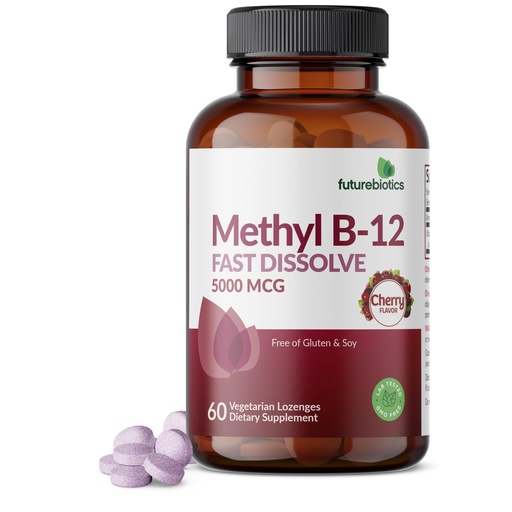 [BRSRAFIODEJQA3L3] Futurebiotics Methyl B12 5000 MCG Vitamin B12 Methylcobalamin, Cherry Flavor Non-GMO, 60 Vegetarian Lozenges