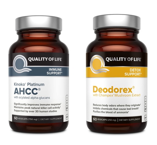 [BRSWYEA5OUMAI33K] Quality of Life All Natural Immune Support and Detox Bundle - Kinoko Platinum AHCC Mushroom Extract - Deodorex Detox Support Supplement