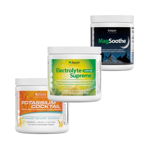 [BRSRAYL2CVYWAETH] Jigsaw Pickleball Hydration Stack | Potassium Cocktail (Orange), Electrolyte Supreme (Lemon-Lime), and MagSoothe (Raspberry Lemonade), 60 Servings (Jar)