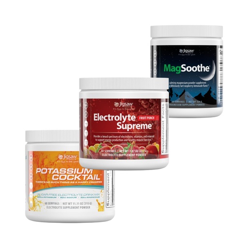 [BRSRAYL2CUNG2AYZ] Jigsaw Pickleball Hydration Stack | Potassium Cocktail (Orange), Electrolyte Supreme (Fruit Punch), and MagSoothe (Raspberry Lemonade), 60 Servings (Jar)
