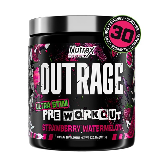 [BRSRABQLO4HRACLB] Outrage Ultra HIGH STIM Pre-Workout Powder for Men | 400mg Caffeine, L-Citrulline, Beta-Alanine, Creatine | Extreme Energy, Focus, Strength & Endurance (30 Servings, Strawberry Watermelon)