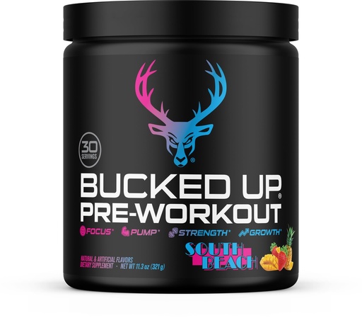 [BRSRAEDQAEJRECY3] Bucked Up Pre Workout South Beach | 200mg Caffeine with Citrulline Malate Beta Alanine AlphaSize and Taurine | Pre Workout Powder (30 Servings)