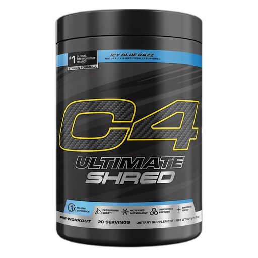 [BRSWGFD2DENAGAY2] Cellucor C4 Ultimate Shred Pre Workout Powder, Fat Burner for Men & Women, Weight Loss Supplement with Ginger Root Extract, Icy Blue Razz, 20 Servings