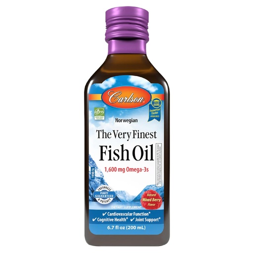 [BRSW2GI7BB6BY3TK] Carlson - The Very Finest Fish Oil 1600 mg Omega-3s Fatty Acids, EPA DHA & DPA Liquid Fish Oil Supplement, Norwegian Wild-Caught, Sustainably Sourced, Mixed Berry, 200 mL (6.7 Fl Oz)