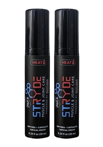 [BRSREGAYA4GQ4CTA] PEP+ STRYDE Peptide-Powered Muscle & Joint Care – Warming Pre-Workout Activation Creams with Capsaicin, Fast-Absorbing, Non-Greasy, 0.34 fl oz (2-Pack, 30–40 Uses per Bottle)