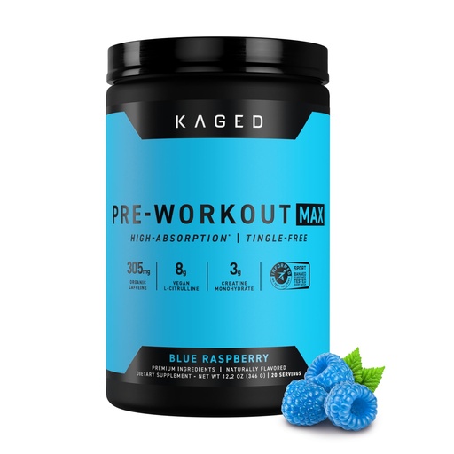 [BRSRE2TRBUCWG2D3] Kaged Pre Workout MAX Powder | Blue Raspberry | Tingle Free, High Stim Pre-Workout | 305 mg Caffeine, Creatine, L-Citrulline | MAXCatalyst for Absorption | Supplements for Men & Women | 20 Servings