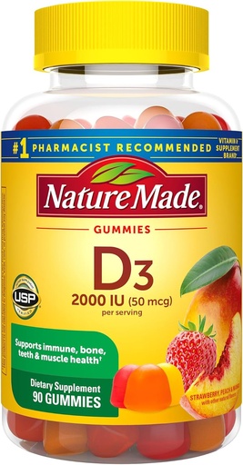 [BRSWI2QBAV4WKYL4] Natural Made Vitamina D3 2000 UI Por Servir Gummies, Huesos, Dientes, Musculo e Immune Health Support, 45 Day Supply, 90 Vitamina D Gummies para Adultos