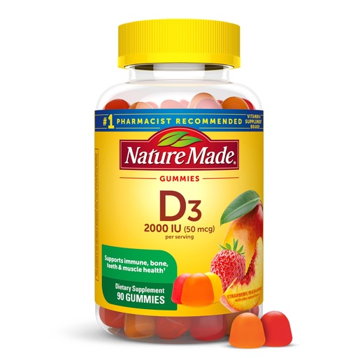 [BRSWI2QBAV4WKYL4] Nature Made Vitamin D3 2000 IU Per Serving Gummies, Bone, Teeth, Muscle and Immune Health Support, 45 Day Supply, 90 Vitamin D Gummies for Adults