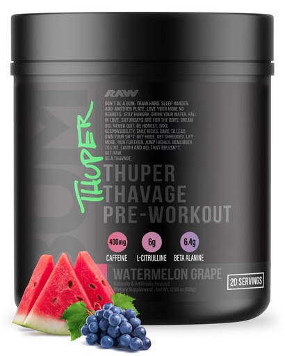 [BRSREFL4O4IRAFLF] RAW Thuper Thavage Pre Workout Powder - High-Stim Preworkout with Creatine, Beta Alanine, L-Citrulline & Caffeine - Chris Bumstead Gym & Fitness Supplement for Men & Women - Watermelon Grape