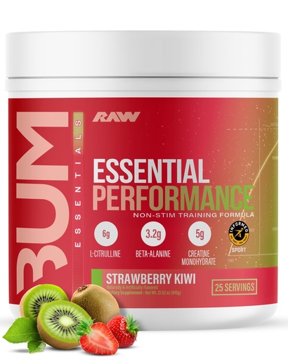 [BRSRAHA7OUCGOCLD] RAW Essential Performance Non-Stim Pre-Workout Powder - Preworkout for Endurance, Strength & Focus Without Caffeine or Stimulants - Creatine Monohydrate, L-Citrulline & Beta Alanine - Strawberry Kiwi