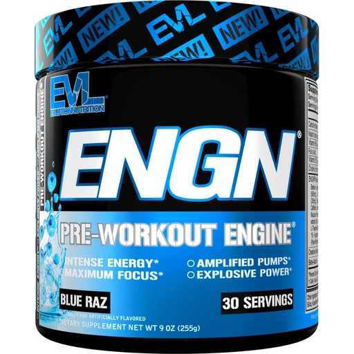 [BRSWKEDROB5BOFTE] EVL Intense Pre Workout with Creatine - ENGN Energizing Pre Workout for Men Powder Drink for Lasting Energy Focus and Recovery - with Beta Alanine Caffeine and L Theanine - Blue Raz
