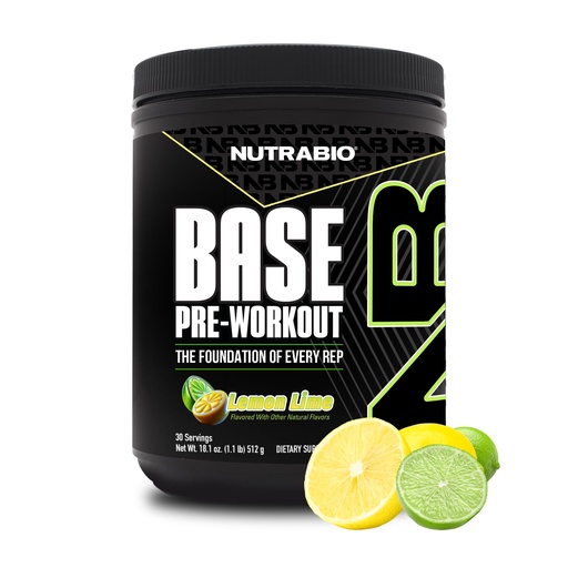 [BRSRAHA3CMAQOFDO] NutraBio Base Pre-Workout Powder 200mg Caffeine, Sustained Energy, Focus, Endurance, Pump, Sugar Free, Clean Preworkout for Men and Women - Beta Alanine, L-Tyrosine, 30 Servings - Lemon Lime