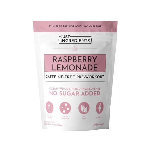 [BRSREHTQBEFAGFLU] JUST INGREDIENTS Pre-Workout Raspberry Lemonade - Caffeine-Free, Plant-Based, BCAA Blend, Beta Alanine, Organic, Powder - 30 Servings