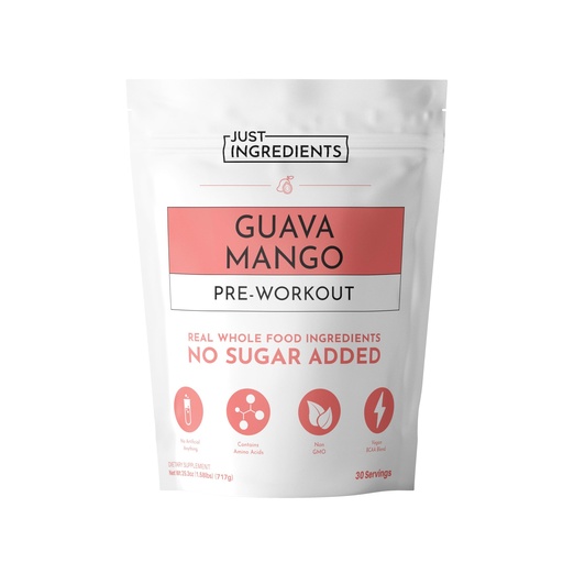 [BRSREHAFBUCWKE3D] JUST INGREDIENTS Pre-Workout – Guava Mango | 30 Servings | Pre-Workout with Caffeine | BCAA Blend, Beta Alanine, Citrulline Malate, Ginseng, Maca Root, Taurine | Supports Energy, Endurance & Focus*