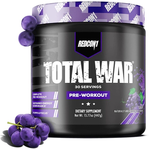 [BRSWYA37AQNG22QU] REDCON1 Total War Pre Workout Powder | Grape | 320mg Caffeine + Citrulline Malate + Beta Alanine (30 Servings)