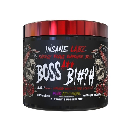[BRSRGAQQB4MGAHLU] Insane Labz Boss A** B!#?h Preworkout Made by Women for Women with Collagen, Raspberry Ketones, Beta-Alanine, Caffeine for Insane Energy and Maximum Performance (30 Servings, Pink Lemonade)