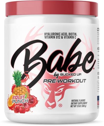 [BRSRAEA3B4JW2C3A] Bucked Up Babe Pre Workout Powder for Women | Fruit Punch | 6g Citrulline, 2g Beta-Alanine, 100mg Hyaluronic Acid, 5mg Biotin and 5 Other Registered trademarked Ingredients | 30 Servings | 13 OZ