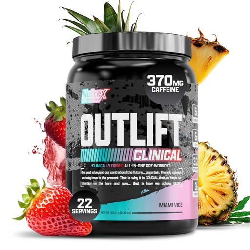 [BRSRAY34BUPRME3H] Nutrex Research Outlift Clinical | Clinically Dosed Pre Workout Powder with Creatine, 8G Citrulline, EAA | Energy, Performance, Pump Preworkout | Pineapple and Coconut | (22 Servings, Miami Vice)