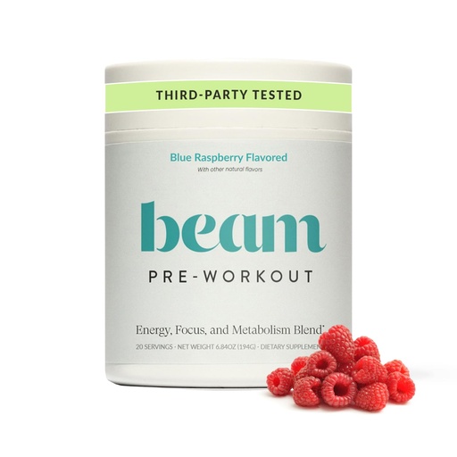 [BRSREGT4CIIBAAIZ] Beam Pre Workout Powder – Pre Workout Supplement with Organic Caffeine, 350 mg Electrolytes & Nootropic Focus Support, No Sugar, Pre Workout for Women & Men, Blue Raspberry Flavor, 20 Servings