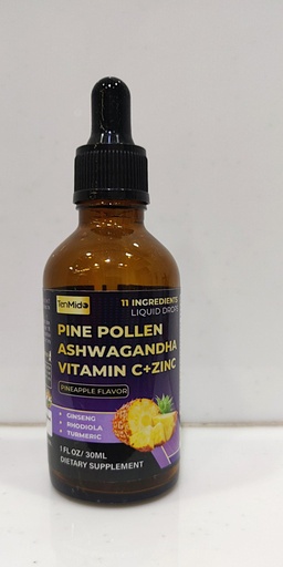 [BRSREGAEO4AQECT3] Pine Pollen Tincture - 11in1 with Ashwagandha, Panax Ginseng, Rhodiola Rosea, Turmeric Curcumin, Ginkgo Biloba, Holy Basil, Ginger, Black Pepper & More - 30ml 1Fl Oz