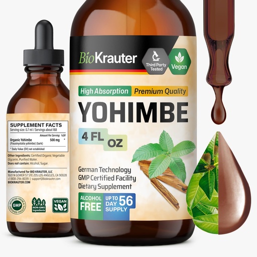 [BRSROGAROIJWYD3H] BIO KRAUTER® Yohimbine for Performance Support - Vegan Yohimbe Supplements for Men & Women 500 mg per Serving (Yohimbe Bark) 4 Fl.Oz., 56-Day Supply, Alcohol & Sugar Free Workout Supplements