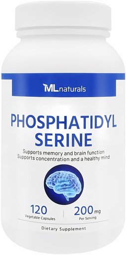 [BRSRMBL4OIMBQYLA] ML Naturals Phosphatidyl Serine 200mg (Per Serving) – 120 Vegetable Capsules – Non-GMO – Supports Memory & Brain Function