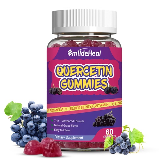 [BRSRAFLRCICB4CQZ] Quercetin Gummies 1200MG, Quercetin Gummies with Bromelain, Zinc Vitamin C, Quercetin Supplement Gummies for Adult & Kid, 60 Vegan Gummies