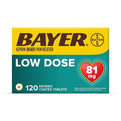 [BRSWIYYCDINQID3A] Bayer Aspirin Regimen , 81mg Enteric Coated Tablets, Pain Reliever/Fever Reducer, 120 Count